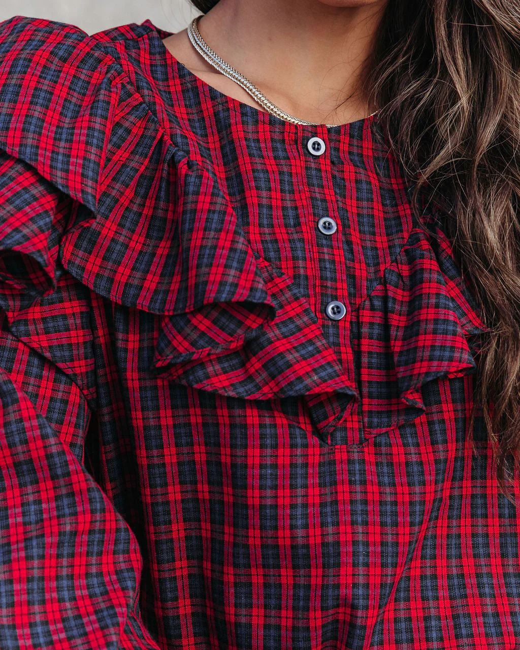 Clara Plaid Ruffle Long Sleeve Top
