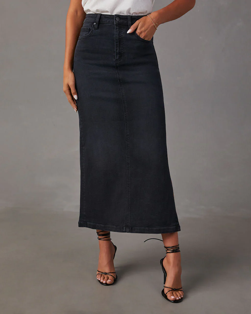 Chic Side Slit Denim Midi Skirt