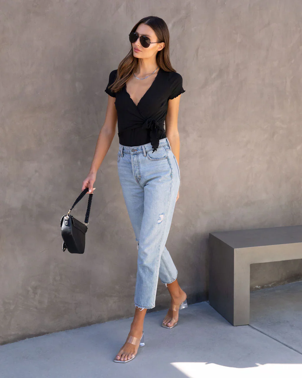 Andrea Ribbed Lettuce Hem Bodysuit