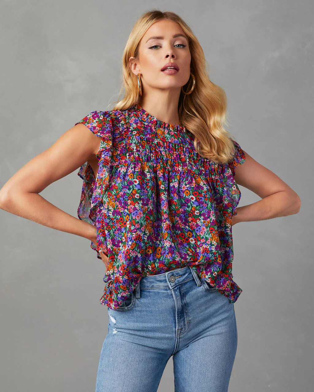 Amerie Floral Ruffle Short Sleeve Top