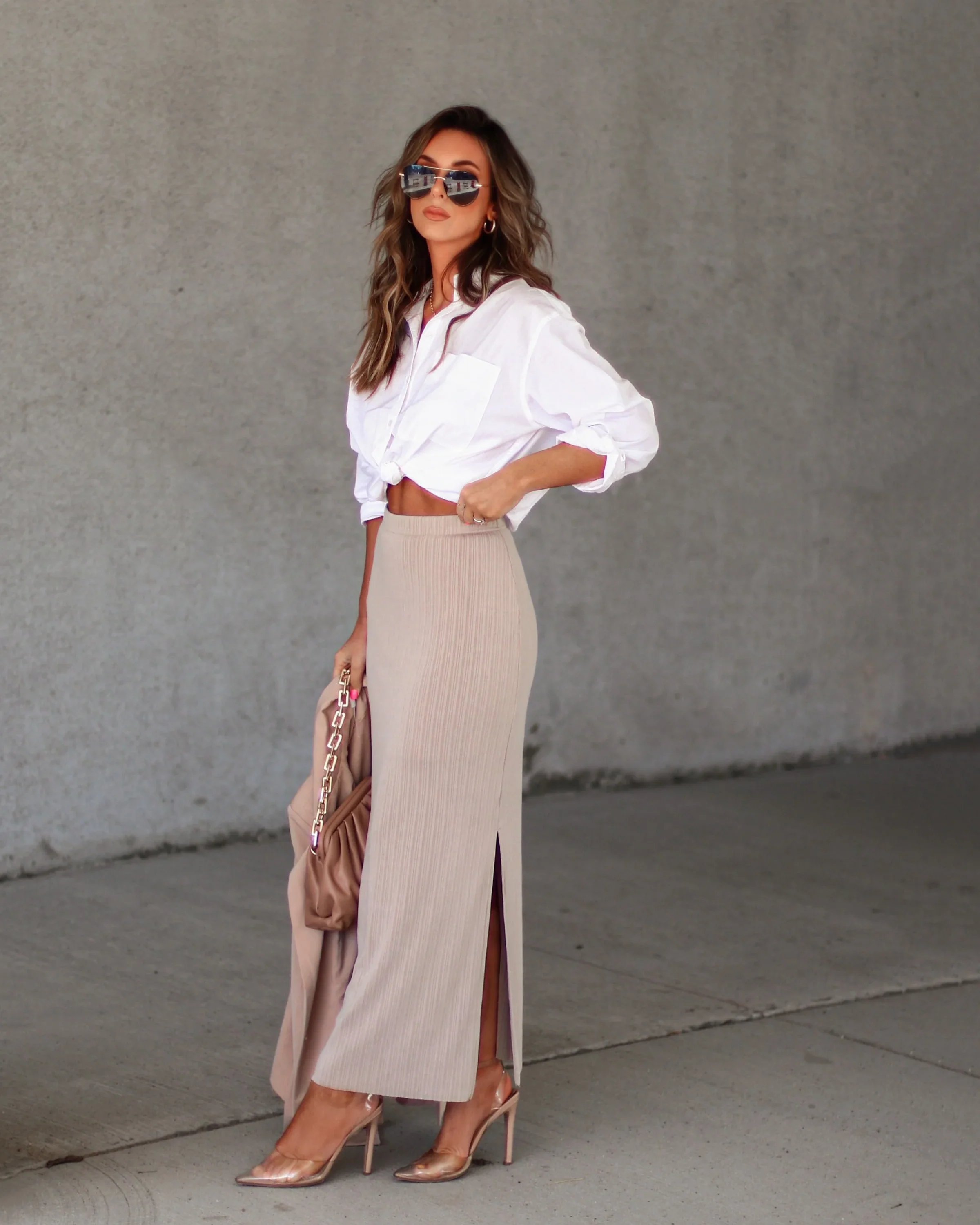 Kia Ribbed Slit Maxi Skirt