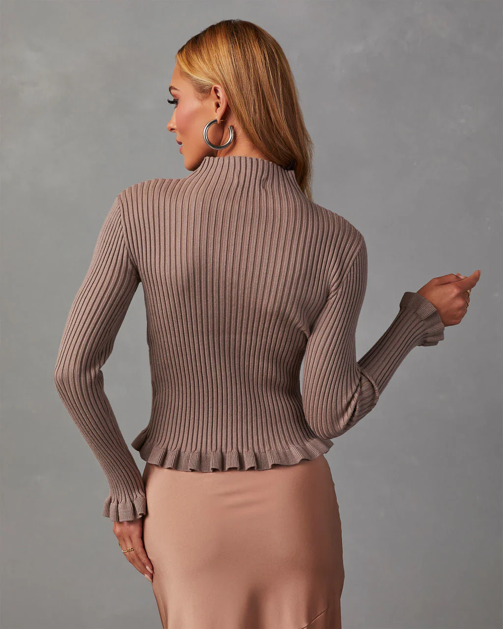 Bevelle Mock Neck Ruffle Hem Sweater