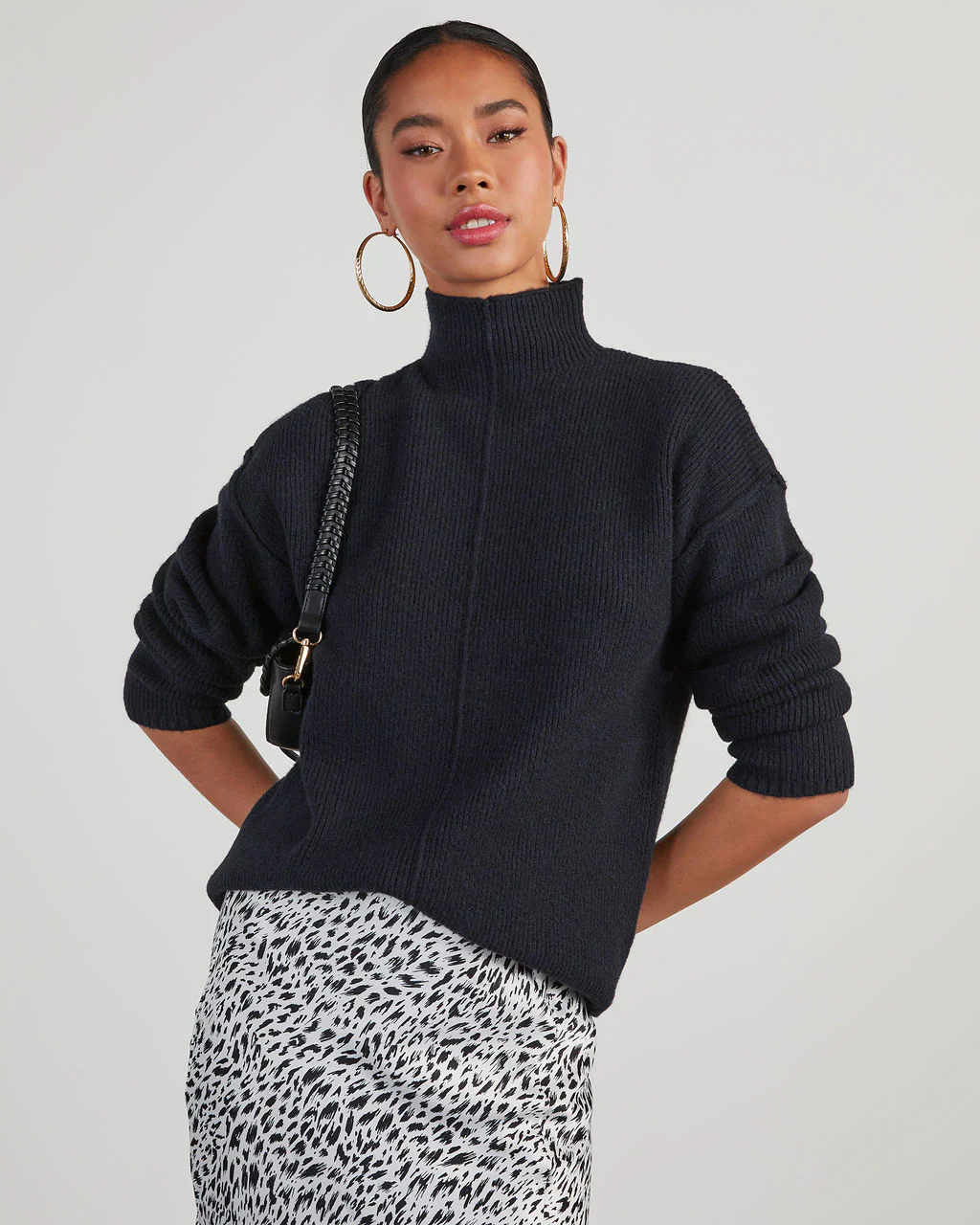 Malia Mock Neck Seamed Sweater