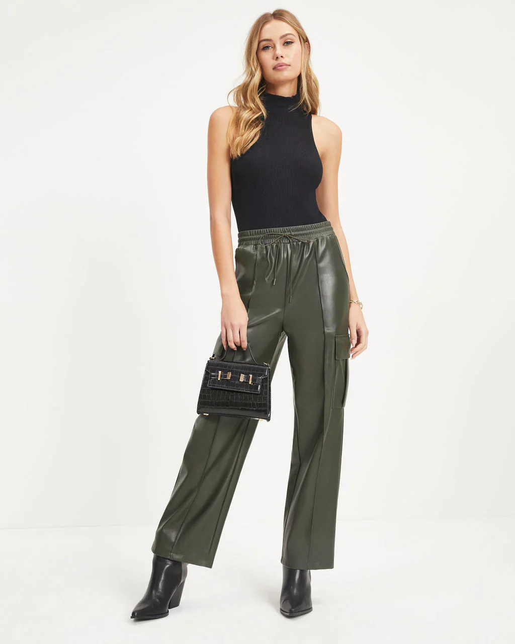 Explore The World Faux Leather Cargo Pants