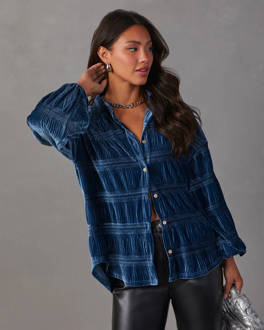 Bette Textured Velvet Button Down Top