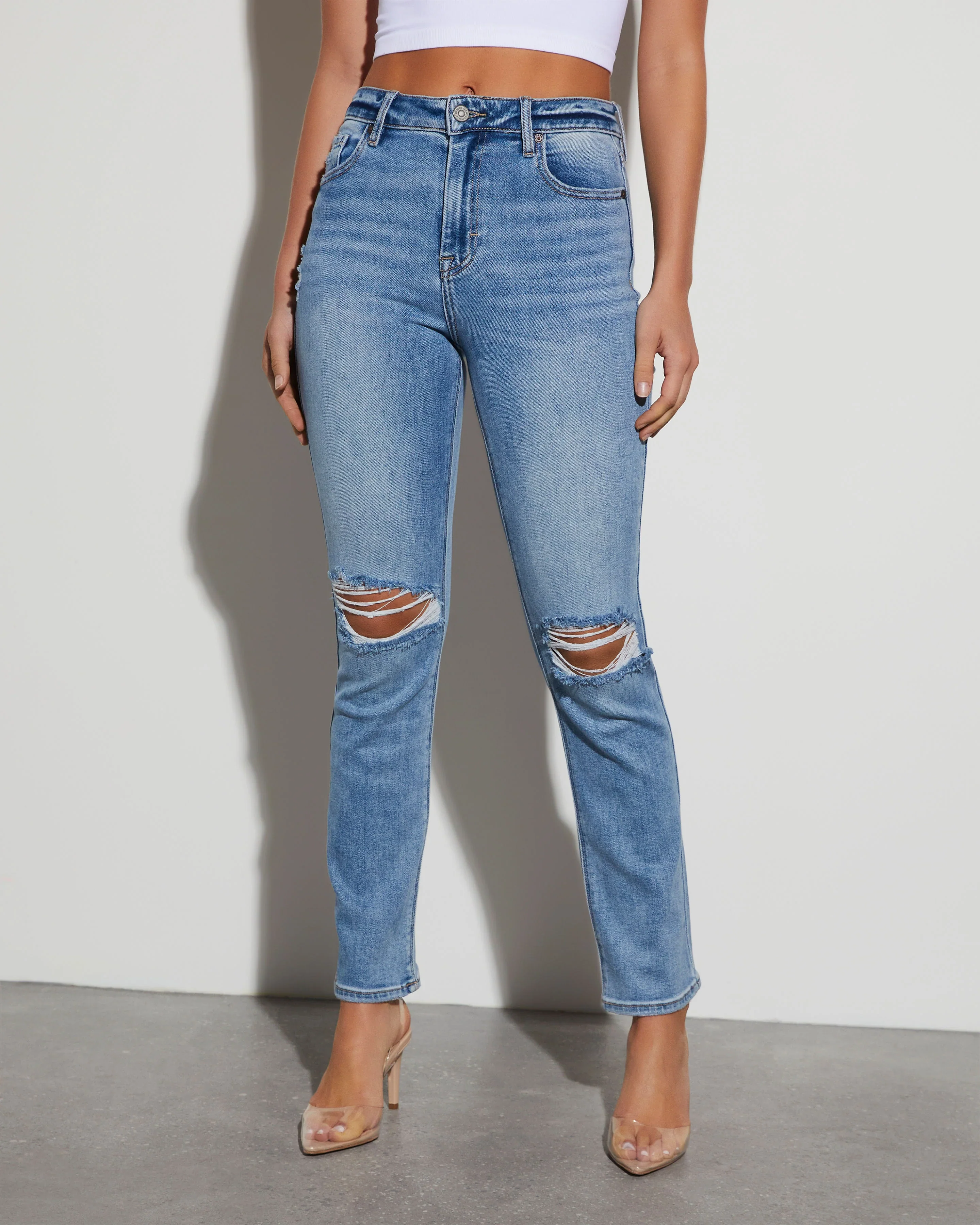 Ariana Distressed High Rise Skinny Jeans