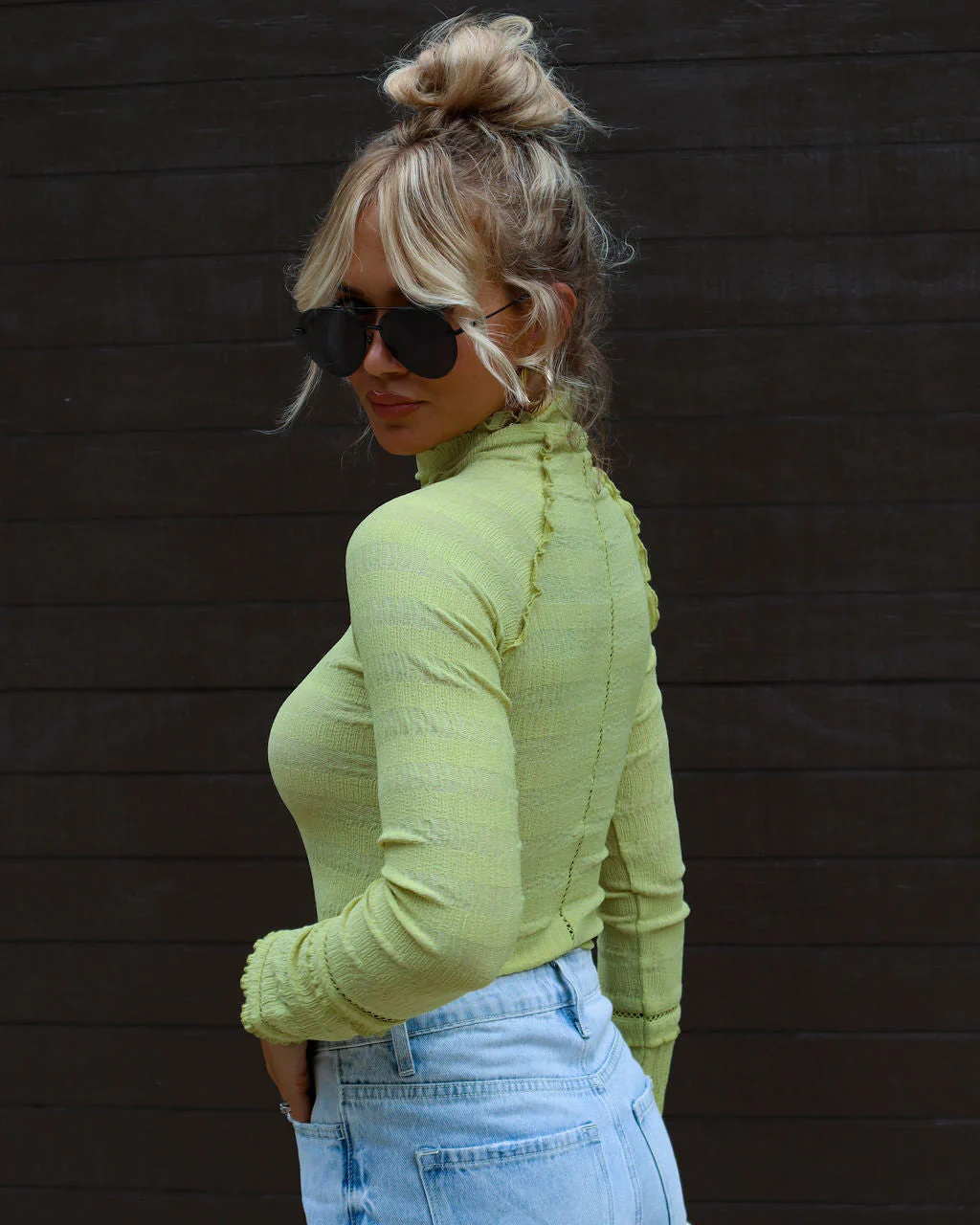 Coban Mesh Mock Neck Long Sleeve Top