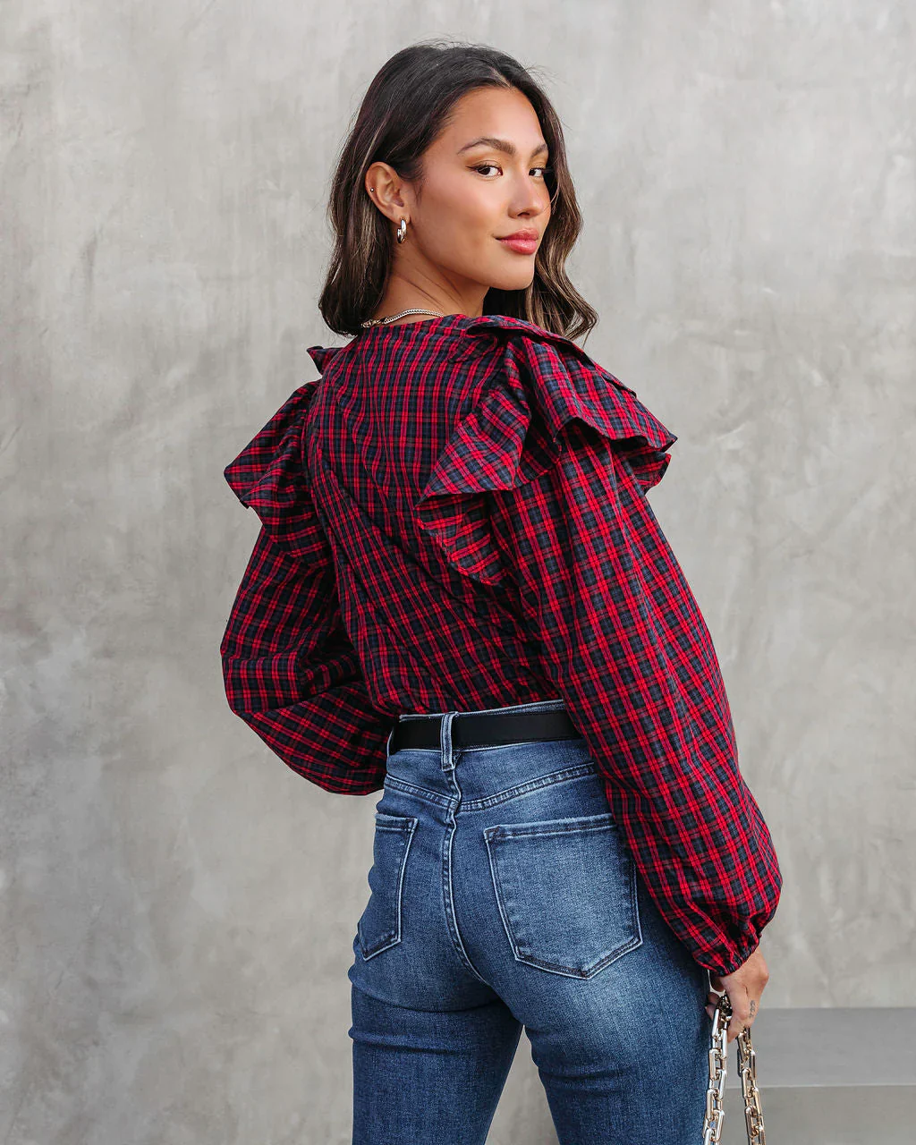 Clara Plaid Ruffle Long Sleeve Top