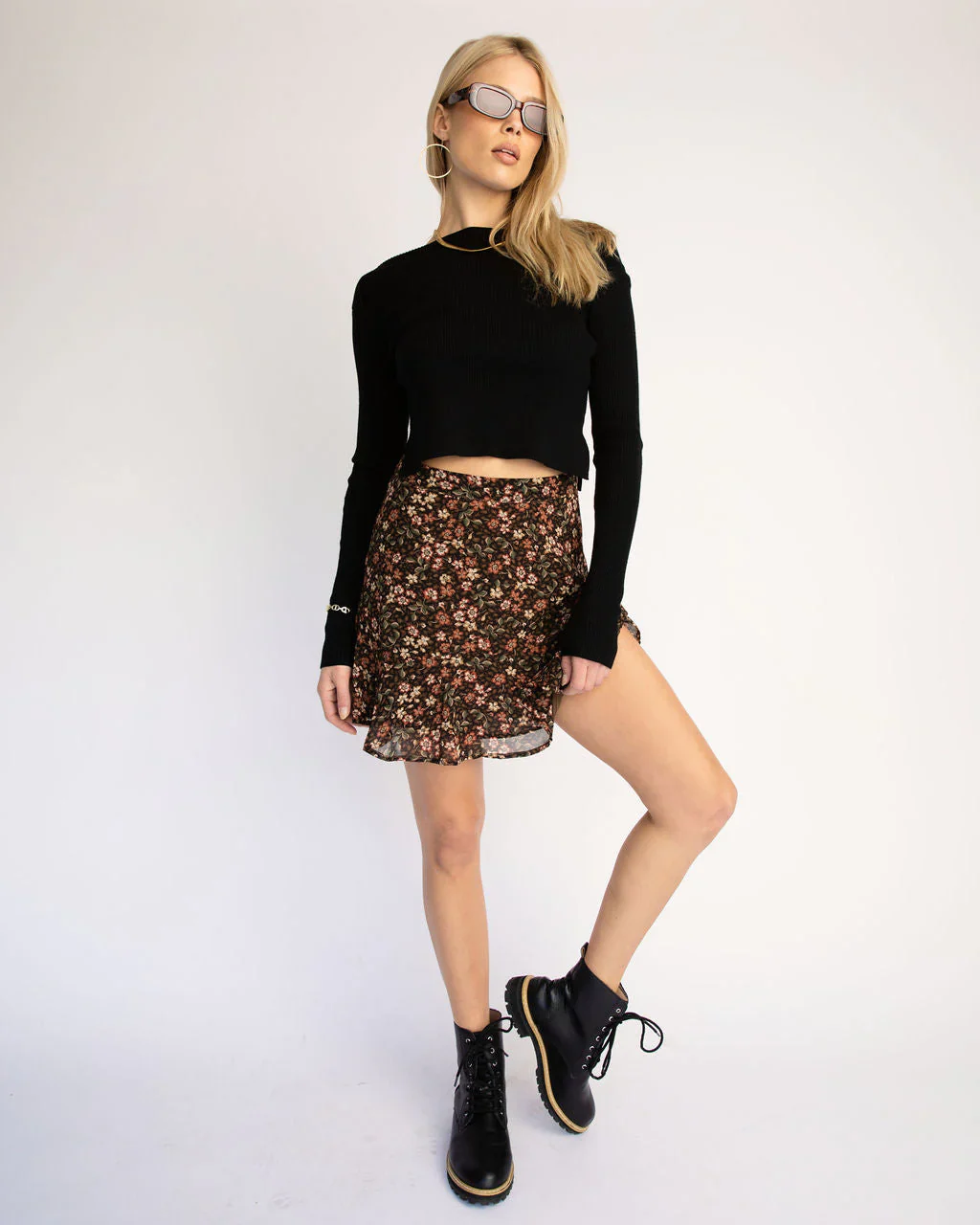 Slightly Amused Floral Ruffle Mini Skirt