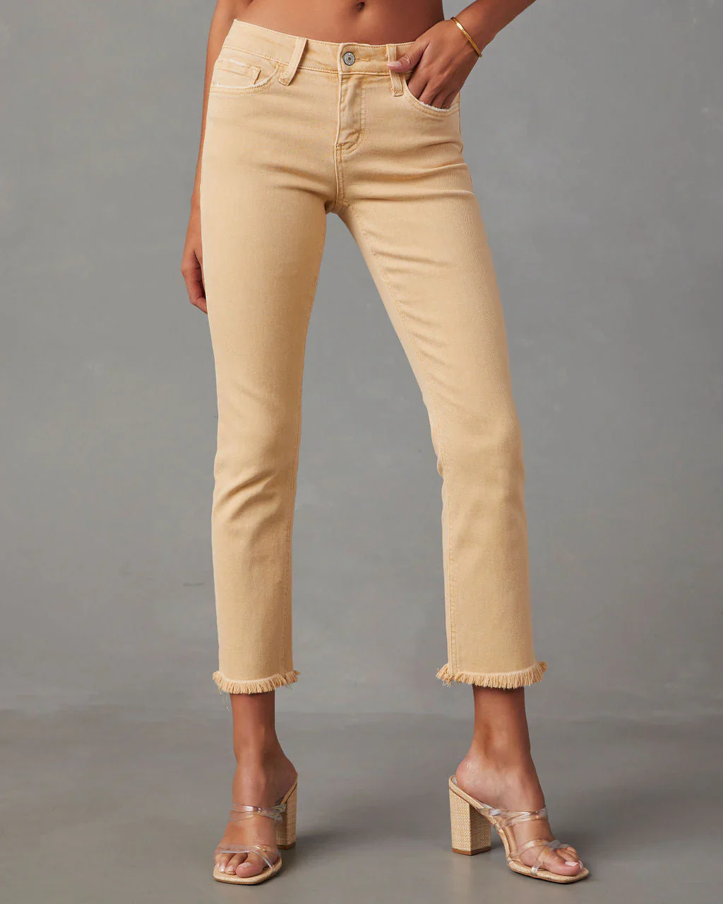 Avila Mid Rise Frayed Hem Jeans