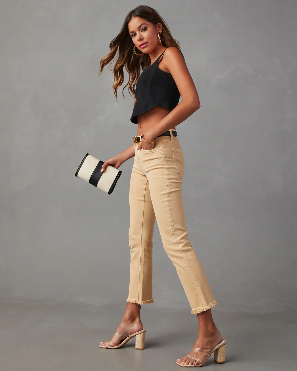 Avila Mid Rise Frayed Hem Jeans