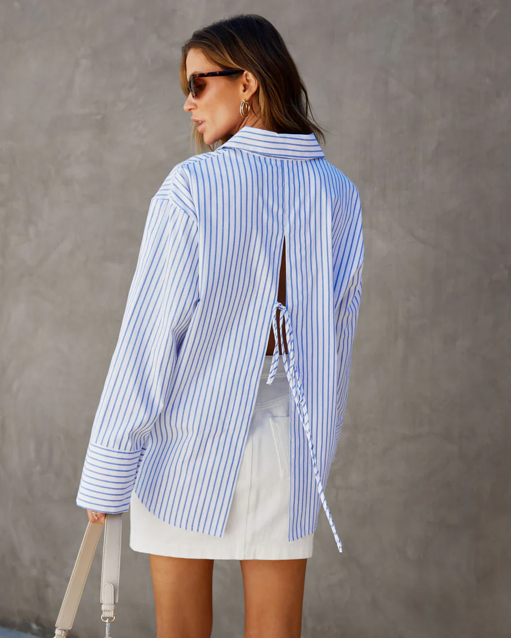 Sherry Cotton Stripe Back Tie Button Down Top