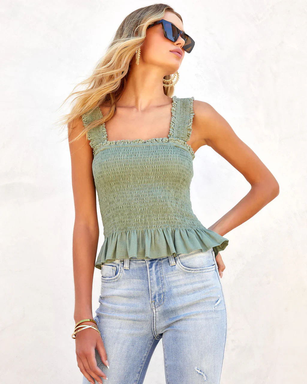 Lawrence Smocked Peplum Tank