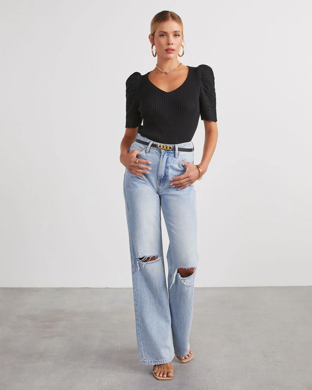 Tellulah Crochet Sleeve Sweater Knit Top