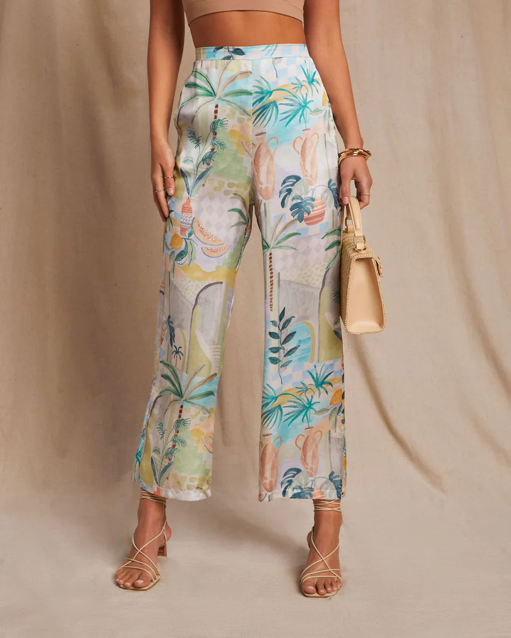 Galapagos Satin Printed Straight Leg Pant