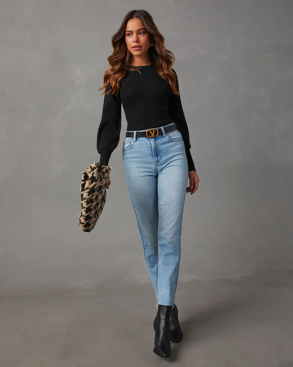 Carsian Ribbed Puff Sleeve Sweater