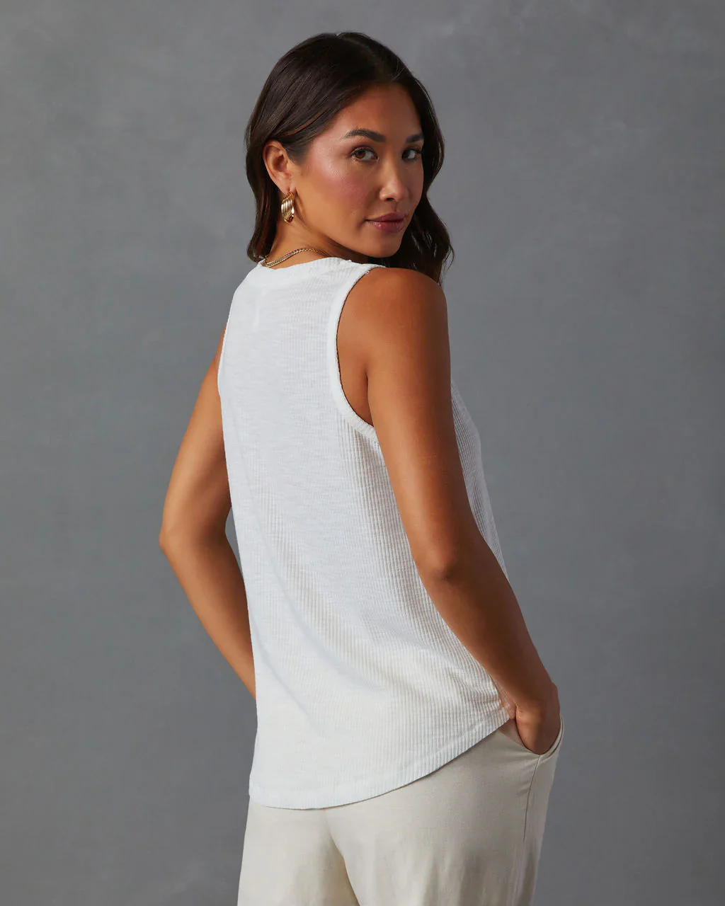 Moira Relaxed Ribbed Curved Hem Tank