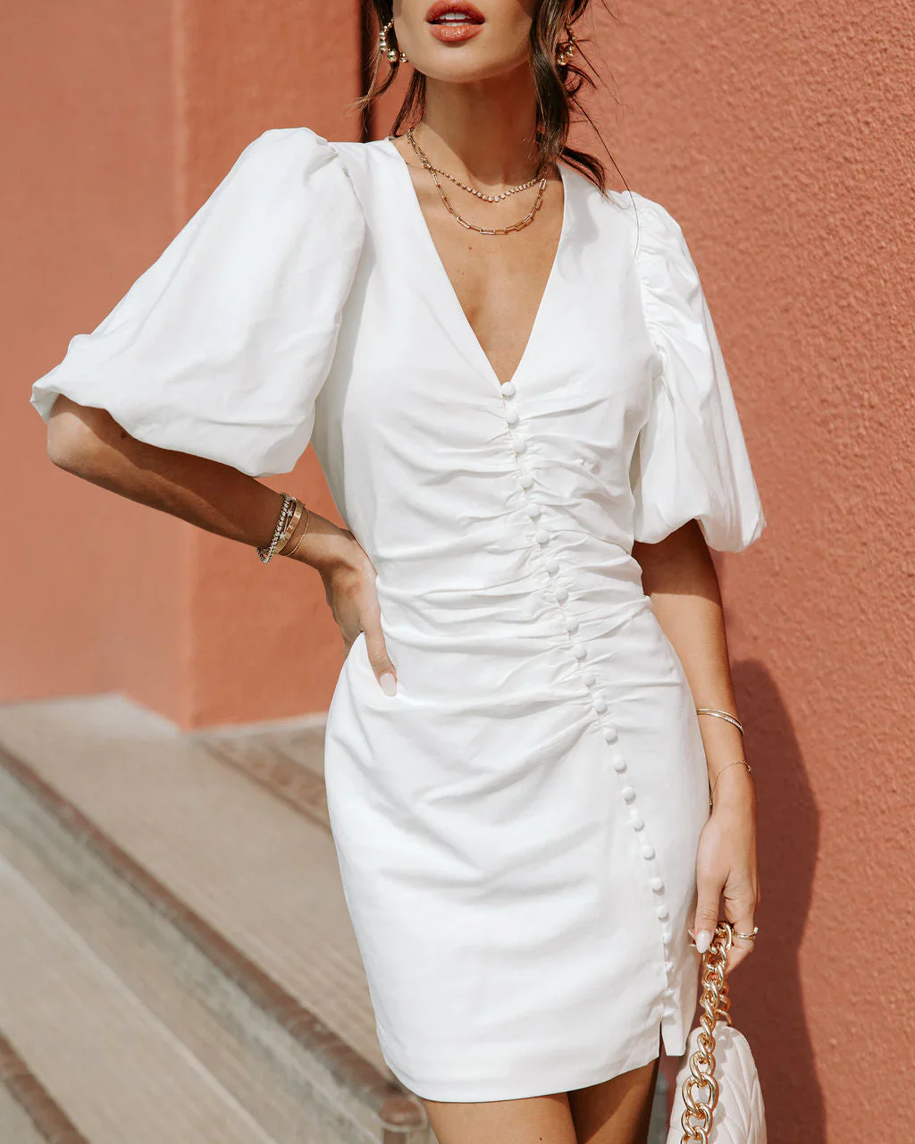 Clara Puff Sleeve Ruched Mini Dress