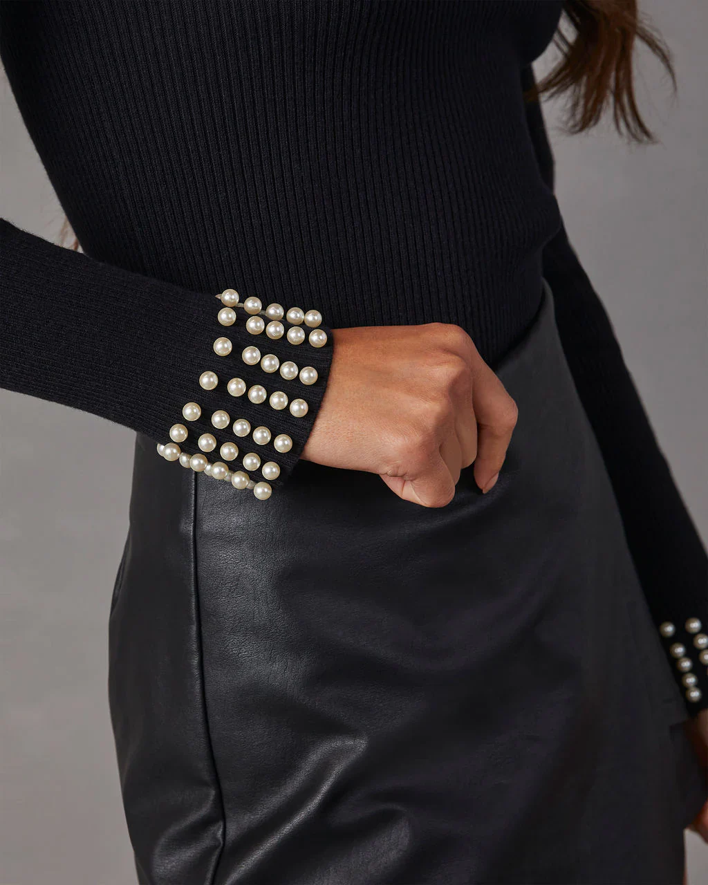 Camalie Pearl Embellished Mock Neck Sweater