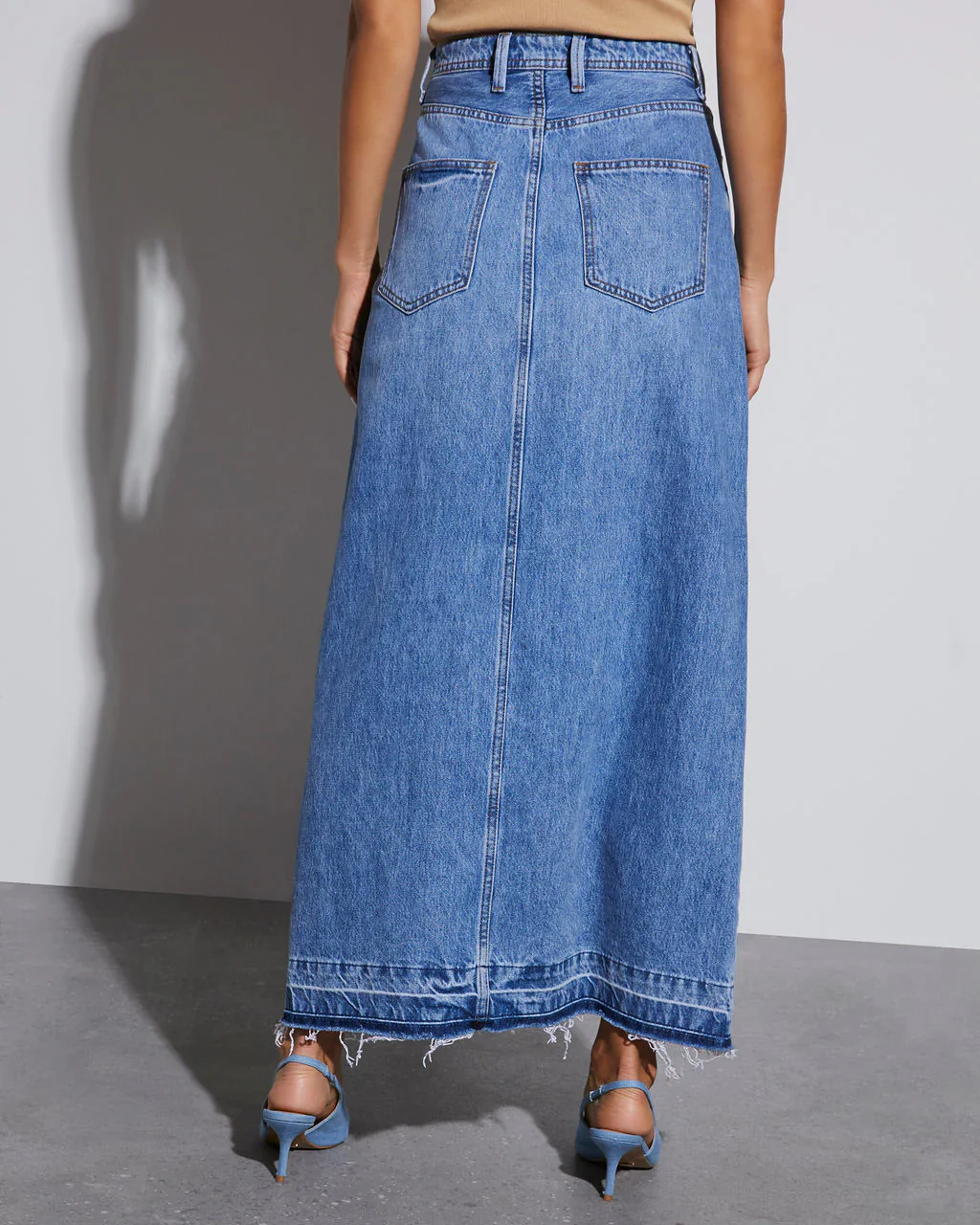 Jenna Distressed Denim Maxi Skirt