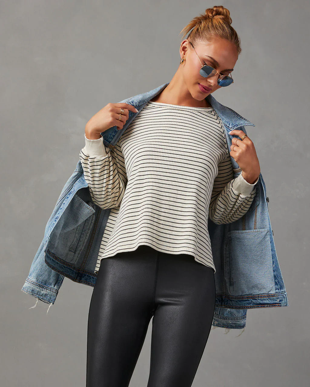 Jacey Cotton Striped Long Sleeve Top