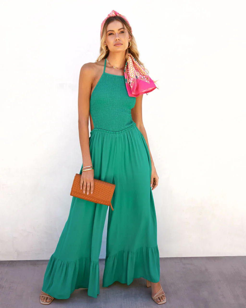 Bohdi Smocked Halter Pocketed Jumpsuit