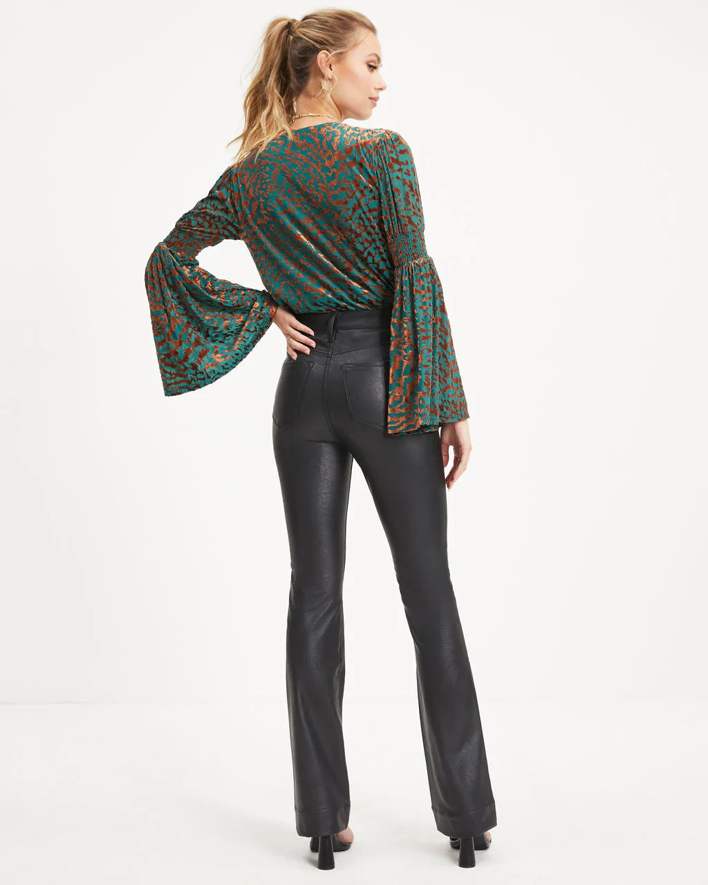 Annalisa Velvet Burnout Bell Sleeve Top