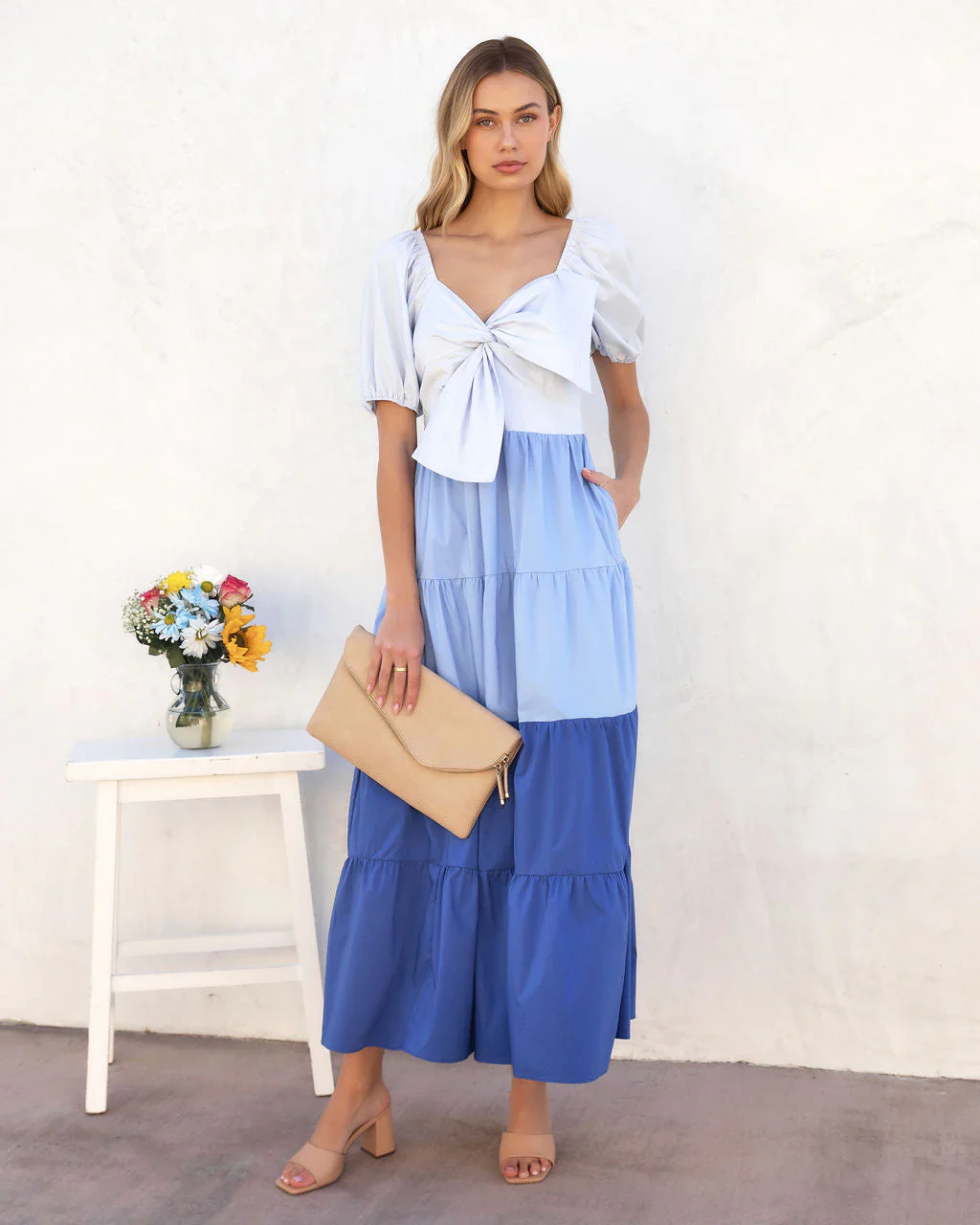 Mariel Tiered Pocketed Puff Sleeve Maxi Dress