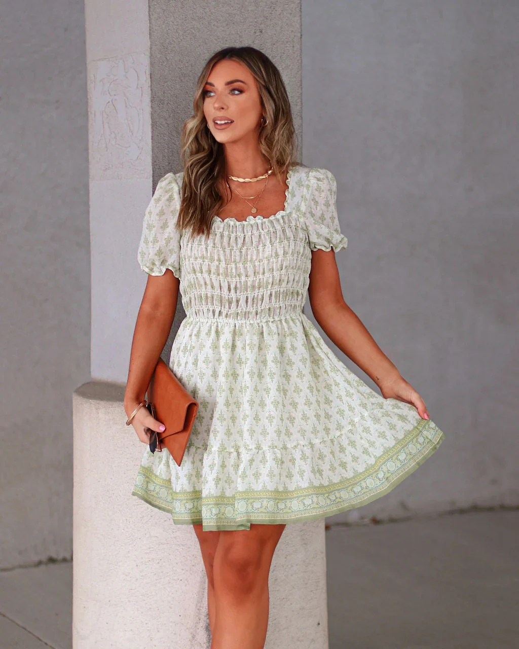 Kenna Printed Smocked Babydoll Dress