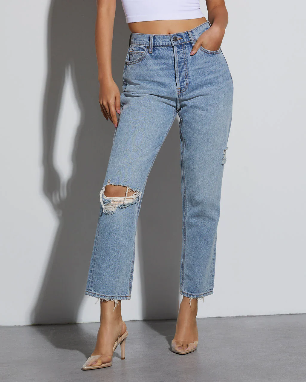 Ryan High Rise Rigid Distressed Straight Jeans