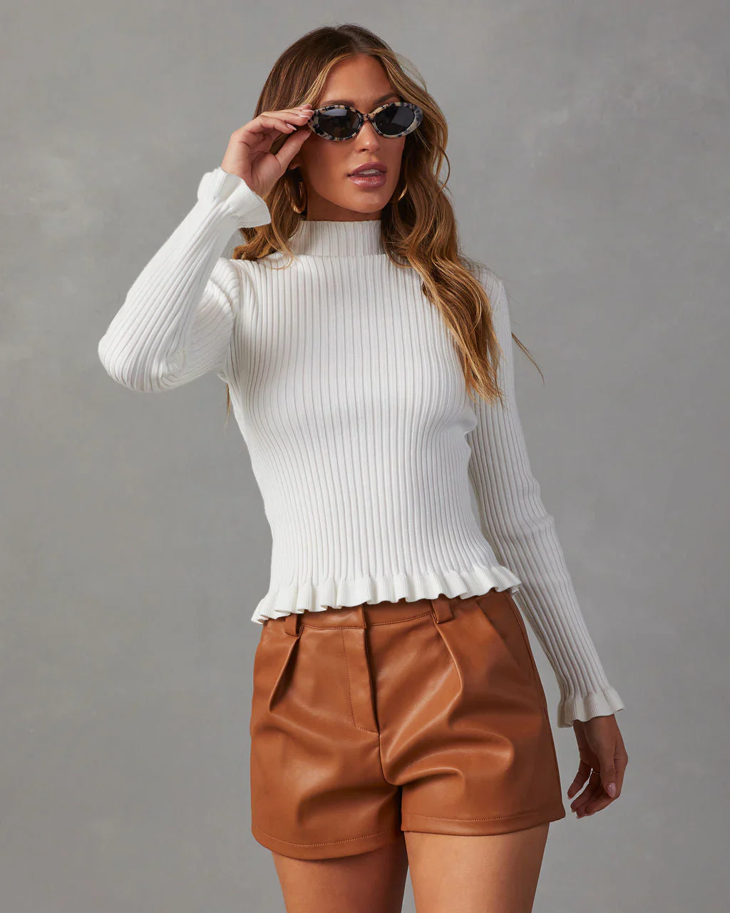 Bevelle Mock Neck Ruffle Hem Sweater