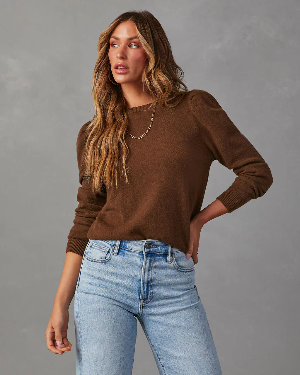 Claudelle Puff Sleeve Knit Sweater
