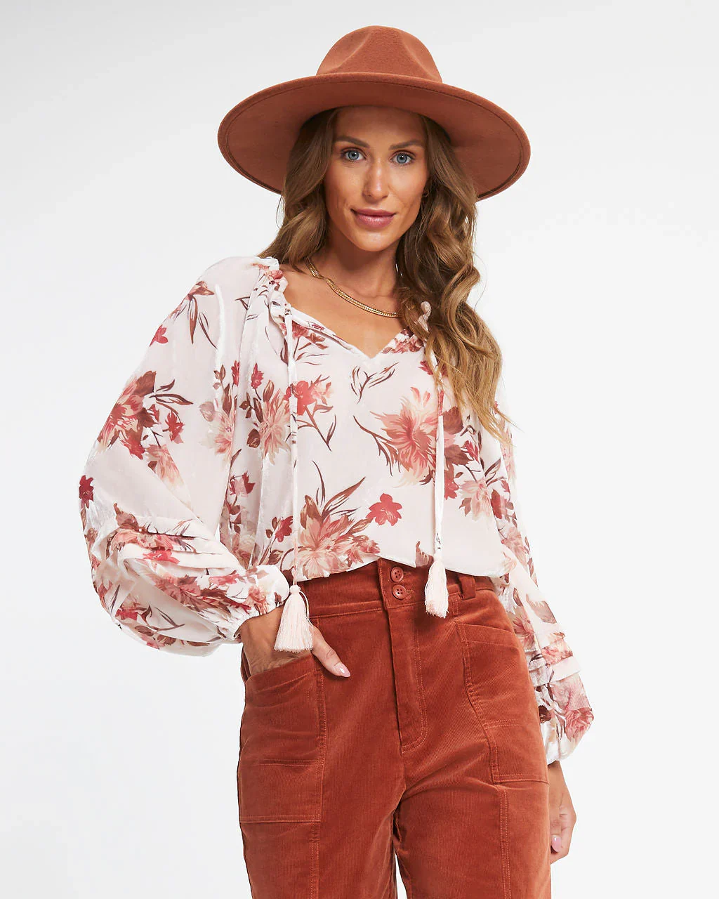 Arden Floral Burnout Velvet Top