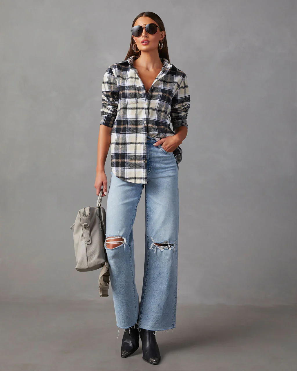 Guthrie Oversized Plaid Button Down Top
