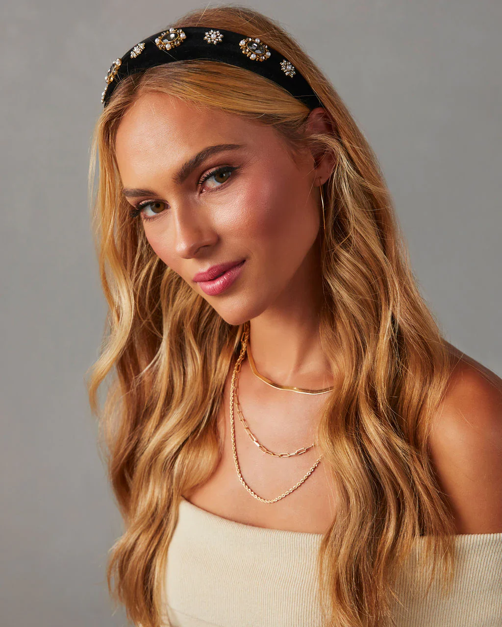 Louetta Padded Rhinestone & Pearl Headband