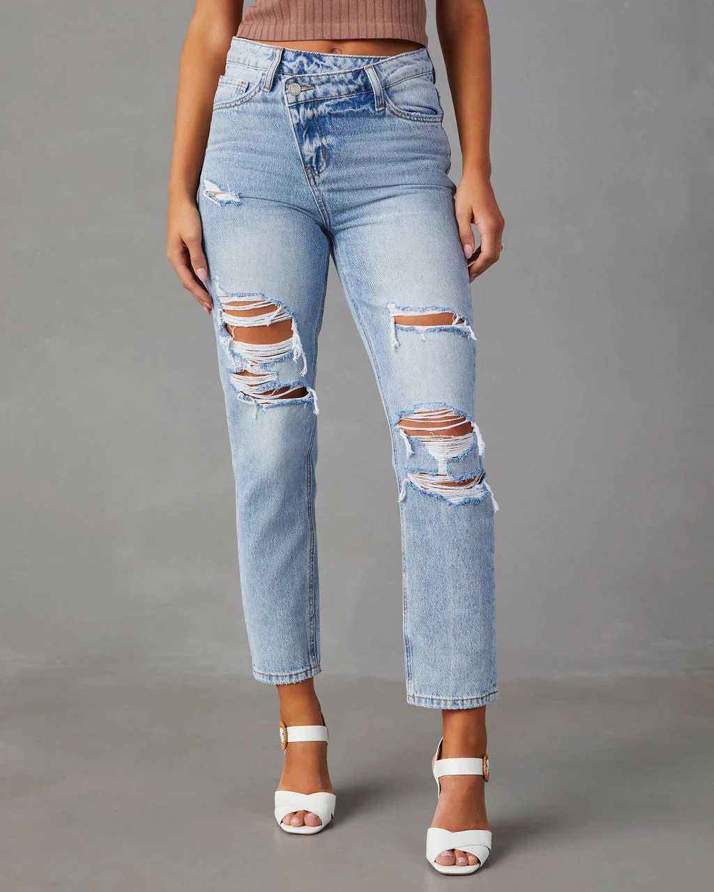 Tyrique High Rise Distressed Straight Leg Jeans
