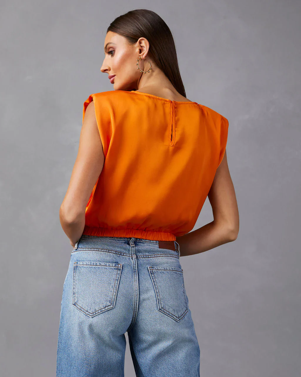 Nasima Satin Padded Shoulder Crop Top