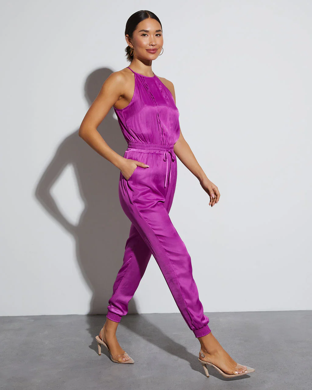 Monelle Satin Drawstring Waist Jumpsuit