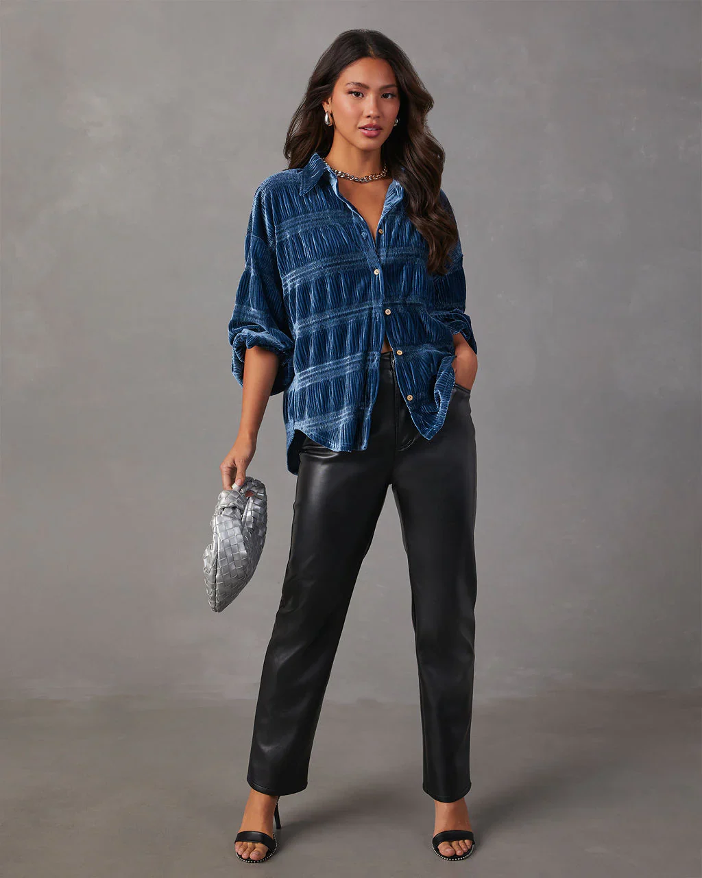 Bette Textured Velvet Button Down Top