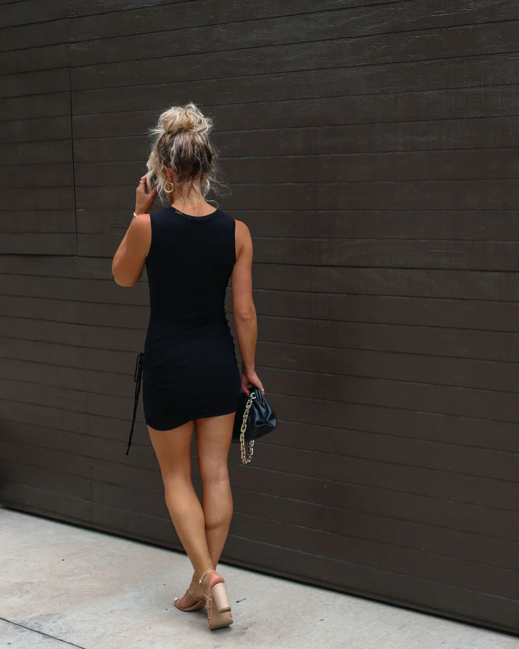 Elayna Crew Neck Ruched Mini Dress