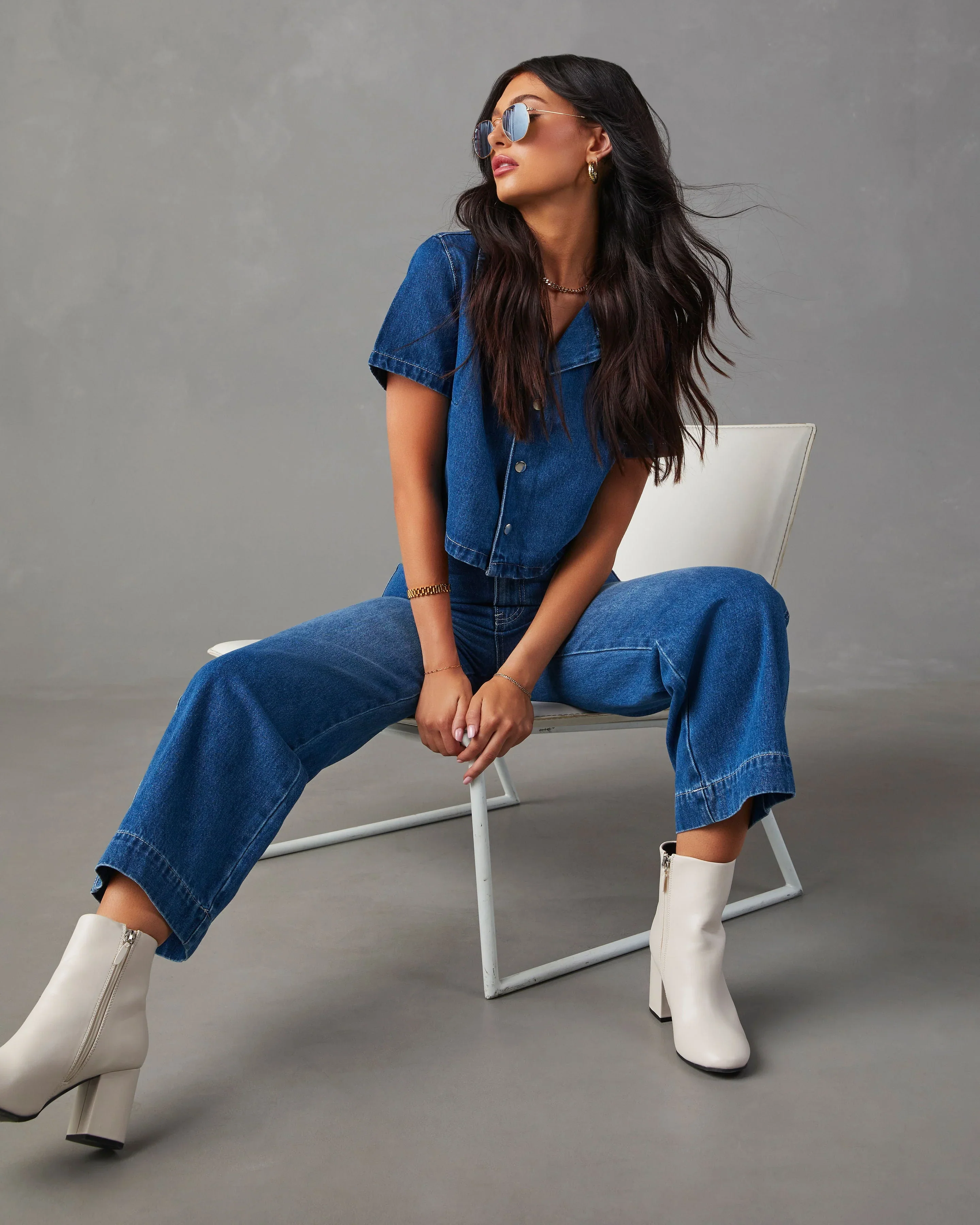 Amir Wide Leg Denim Trousers - Dark Wash