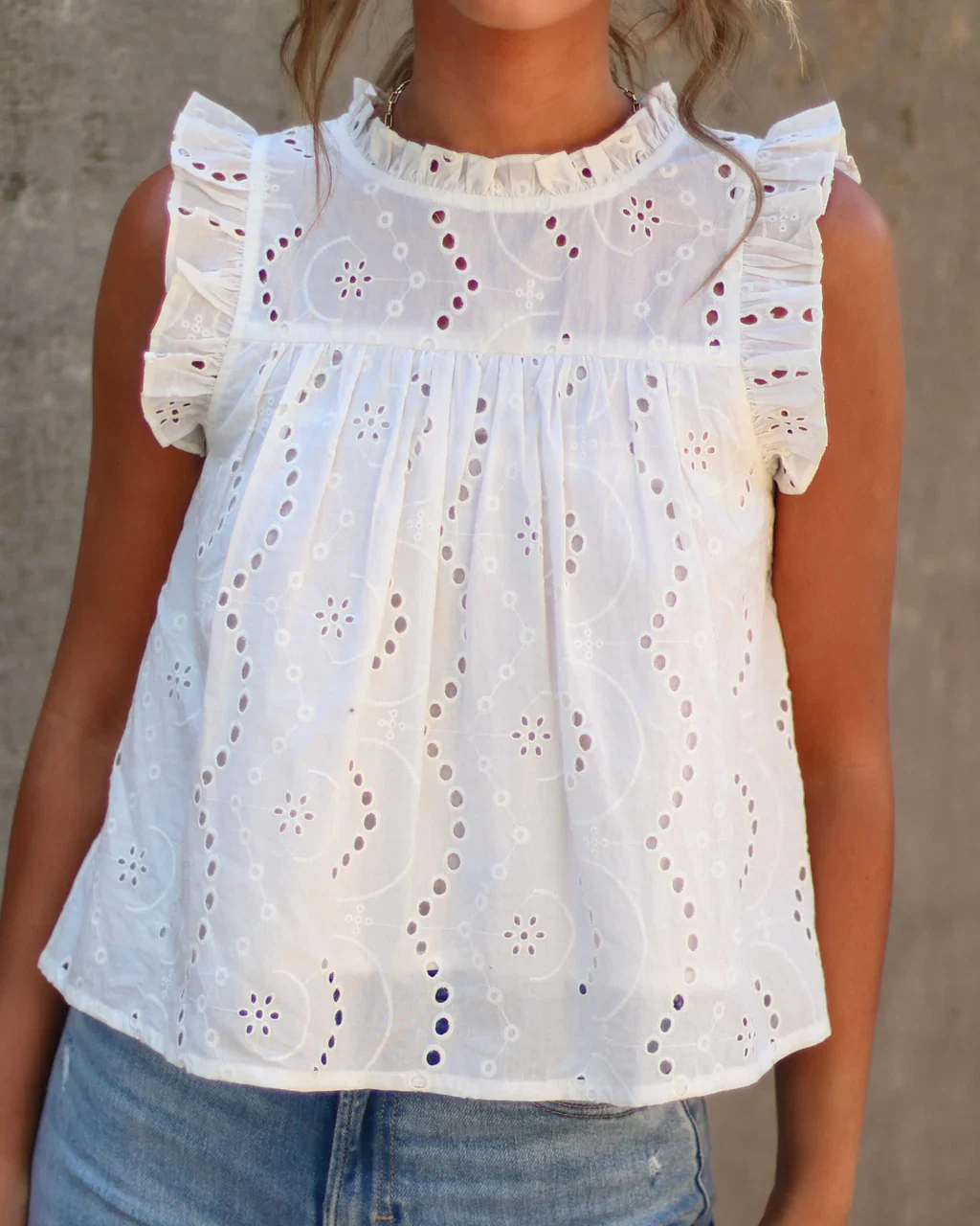 Lou Eyelet Ruffled Top