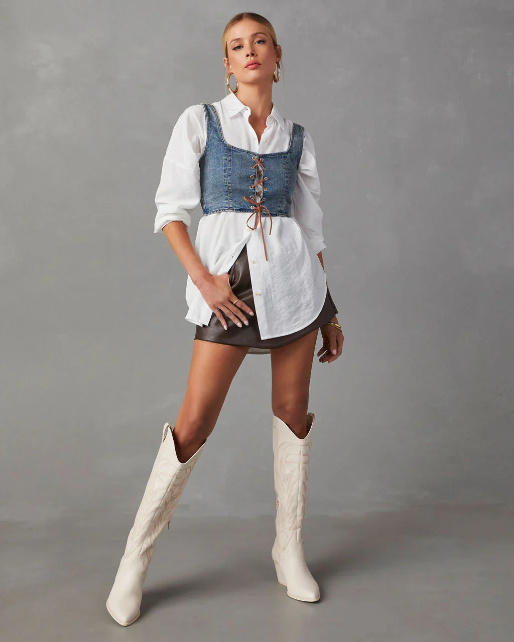 Allyson Lace Up Denim Crop Top