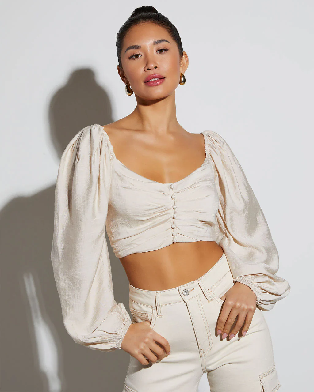 Got It Good Puff Sleeve Ruched Crop Top