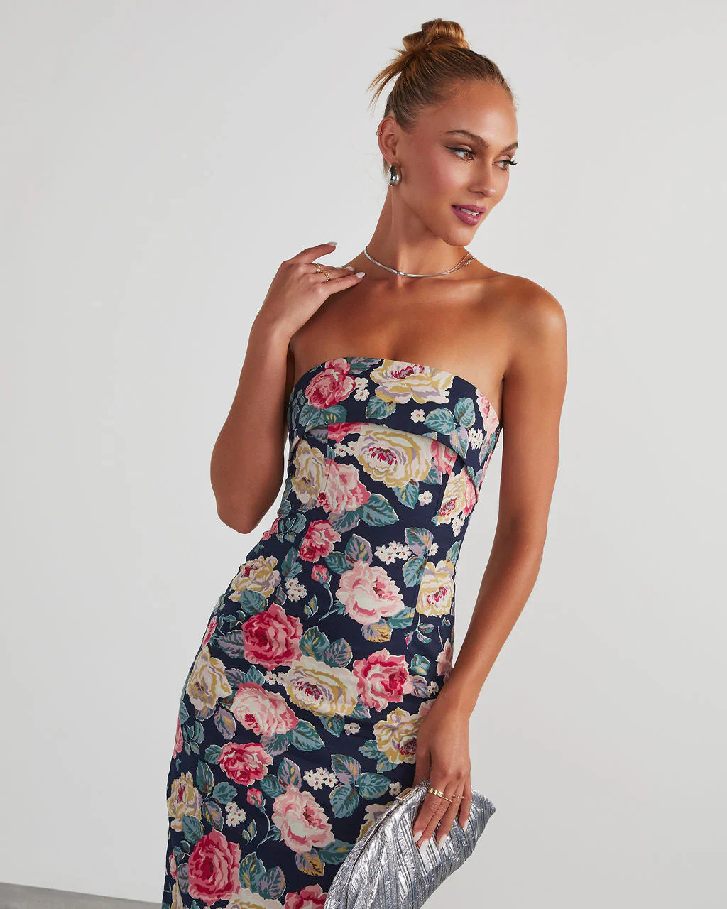 RSVP Yes Strapless Floral Midi Dress