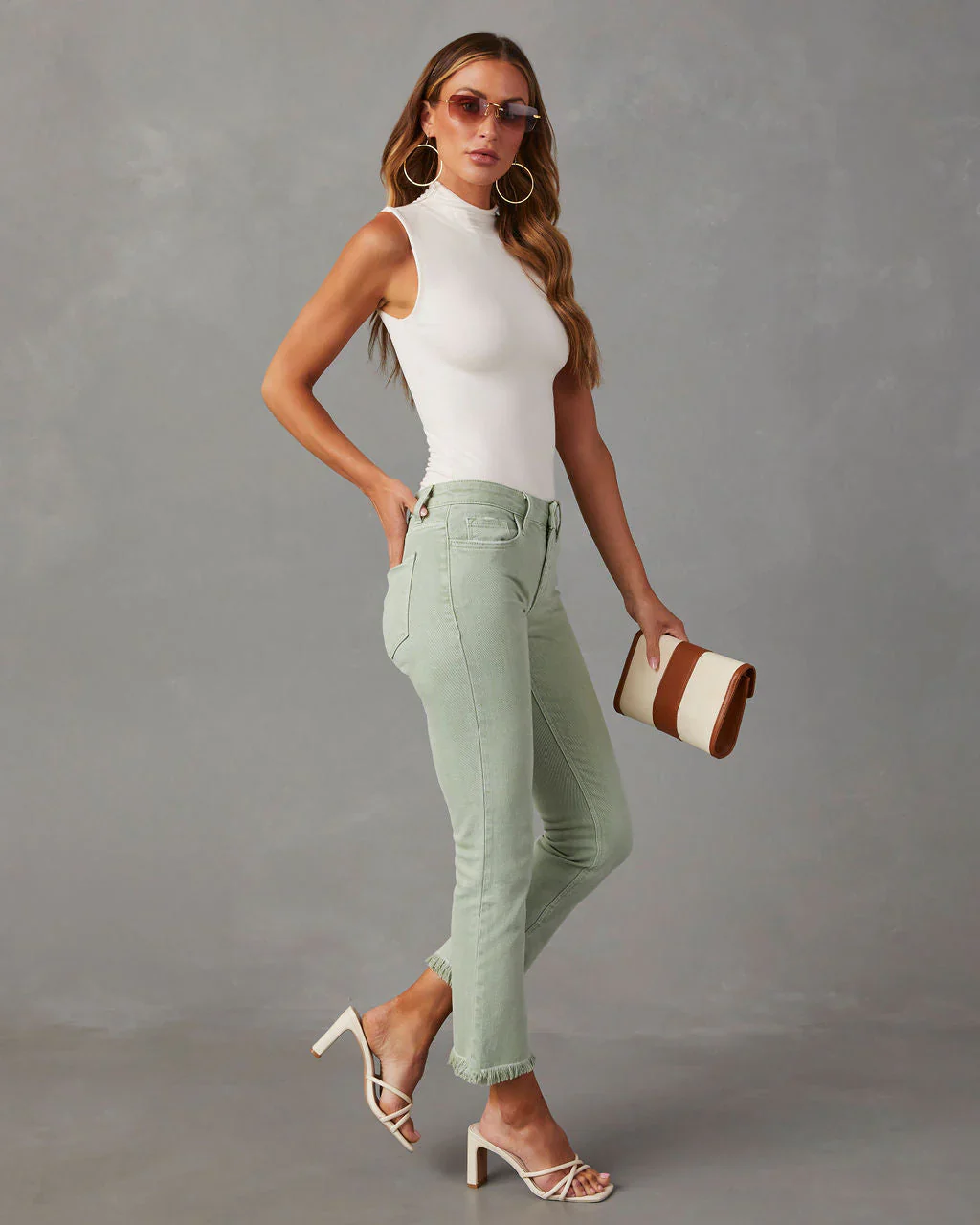 Avila Mid Rise Frayed Hem Jeans