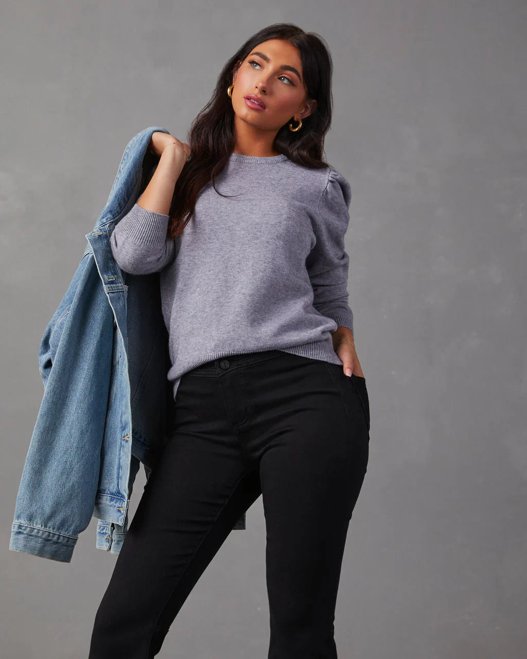 Claudelle Puff Sleeve Knit Sweater