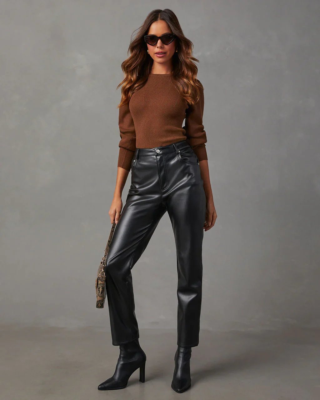 Carsian Ribbed Puff Sleeve Sweater