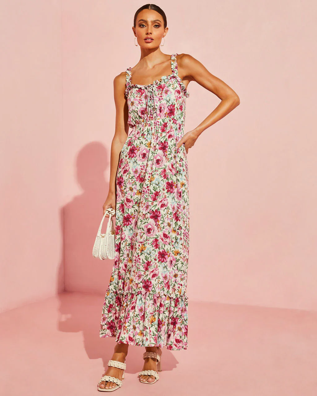 Vilma Ruffle Trim Floral Maxi Dress