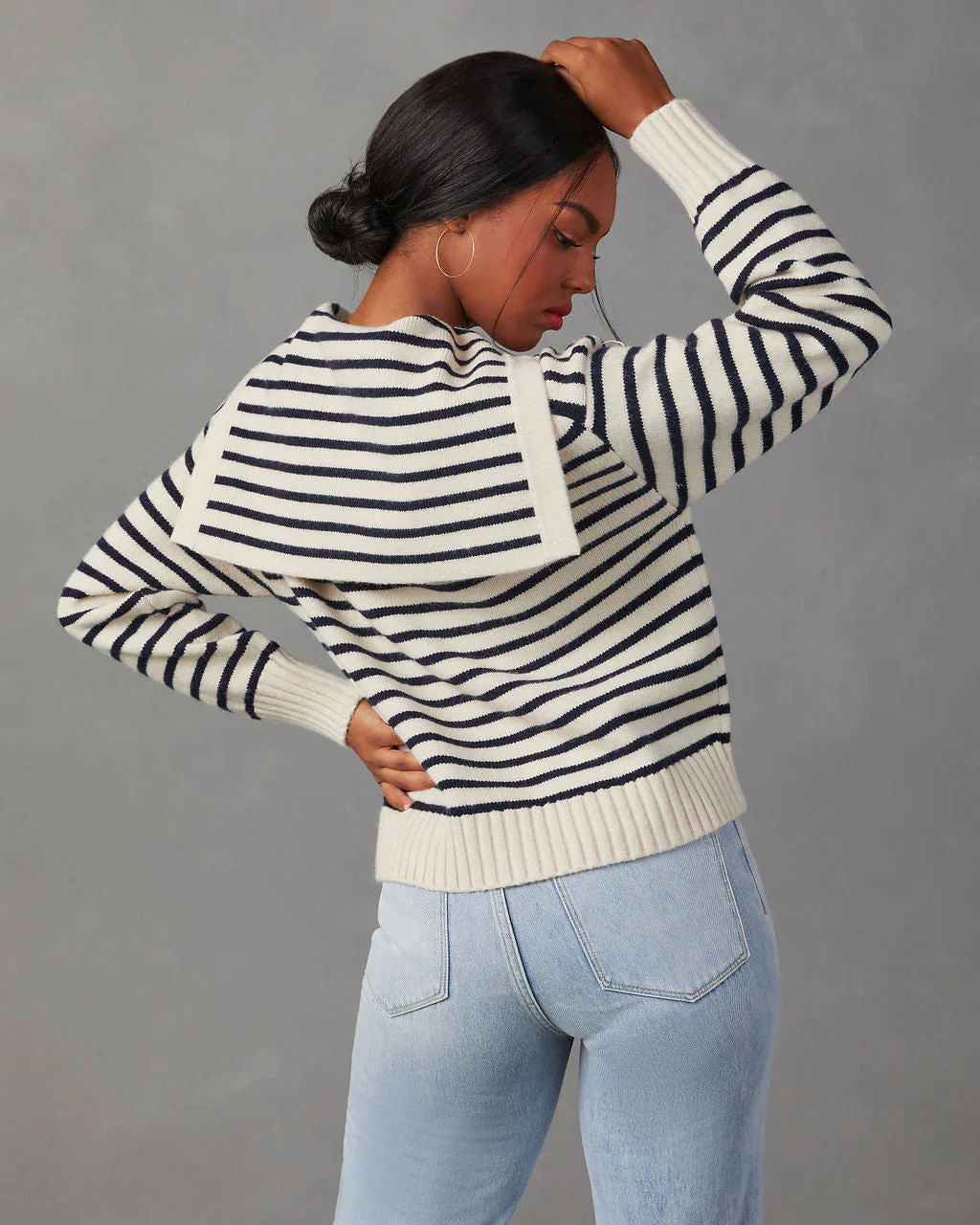 Laszlo Striped Lace Up Pullover Sweater